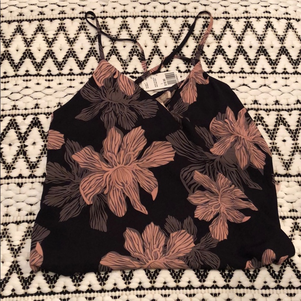 V neck, crossed strap tank top, floral print